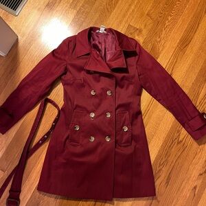 Women's Burgundy Double-Breasted Trench Coat